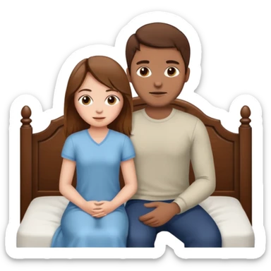 A brown-haired girl and a brown-haired man. They are both on a bed. The girl is sitting on the man.she is sitting on a man . they are in a sex position sticker