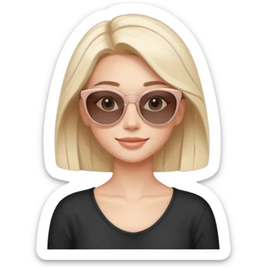Clean girl influencer character, chest-up portrait, minimal aesthetic, natural glowing skin, soft confident smile, sleek hair, neutral pastel outfit, wearing trendy sunglasses on head, subtle beauty accessories, stylish hair clip, calm luxury vibe, clean modern illustration style sticker