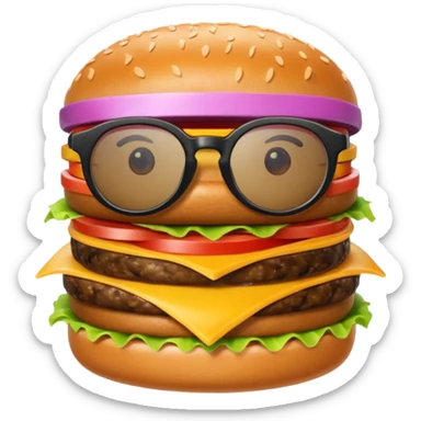 una hamburguesa con gafas y animado sticker