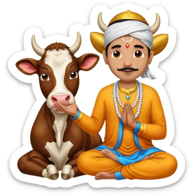 Indian man worshipping cow sticker
