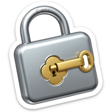 A chrome silver lock and key emoji, smooth metallic surfaces, glossy reflections, luxury swag vibe, minimal iOS emoji style, centered on clean white background sticker