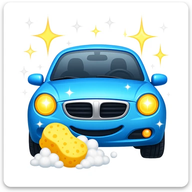 Remix the car wash with sparkling clean car emoji, add creative new elements or effects while keeping the car and clean theme, in the style of emoji (apple style emojis). sticker