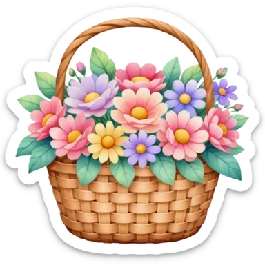 a basket of flowers, dreamy lighting, soft painterly textures, whimsical and nostalgic, watercolor style sticker