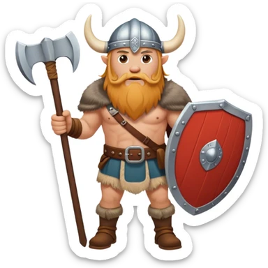 full-length Norwegian Viking with shield and axe and cloth sticker