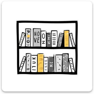 hand-drawn bookshelf with row of books of different sizes and colors sticker