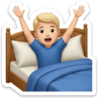 emoji- of a cute stretching boy waking up in bed sticker
