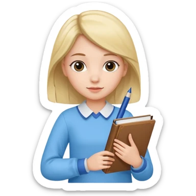 cute girl, glass, smart, Sky-blue colored clothing,
holding a book in one arm and a pen in the other hand. sticker