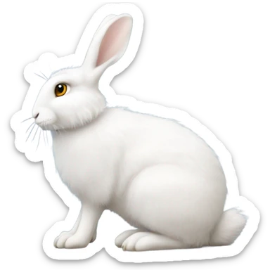 white hare round body sitting down no feet very fluffy side view full body sticker