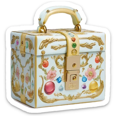 Dolce and Gabbana small box bag with colourful pastel ornament print and golden detais  sticker