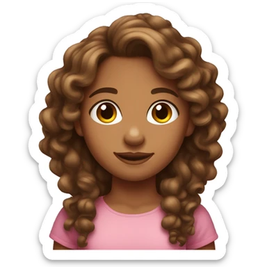 YOUNG GIRL IS A TAN SKIN GIRL, with LONG BROWN CURLY HAIR standing up sticker