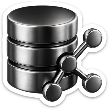 chrome database cylinder with digital network links, representing robust and scalable database solutions, sleek and modern sticker