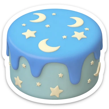 birthday cake with blue icing, moons and stars sticker