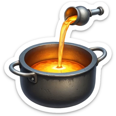 The crucible pours out metal, pixels. sticker