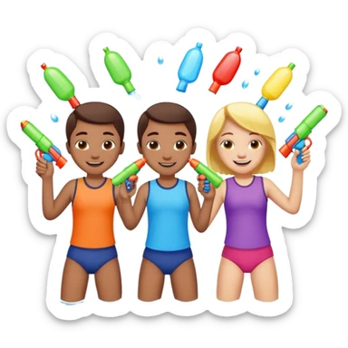 children playing with water guns sticker