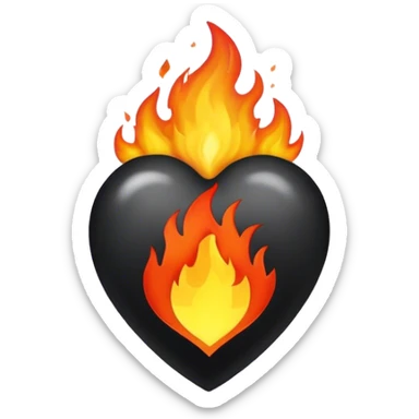 Corazon negro con fuego sticker