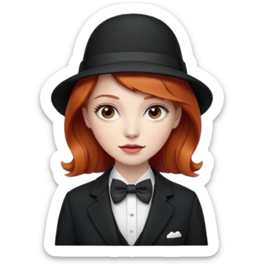 Bow Ties, Coats, and hat, lady, modern, red head sticker