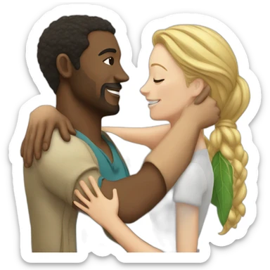 Caribbean man hugging white woman sticker