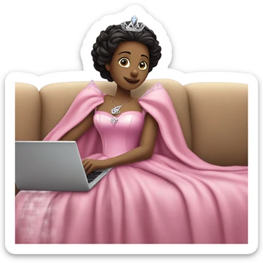 Glinda from wicked in her pink dress with scepter has fever coverd by a blanket on the couch with laptop on her legs sticker