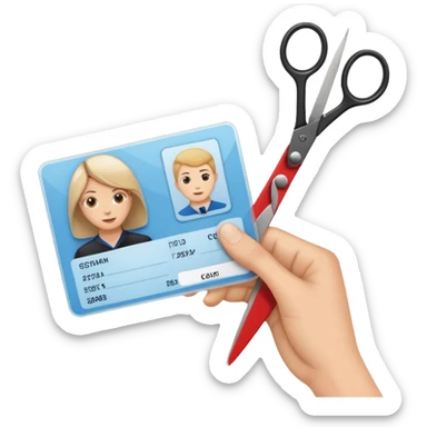 Scissors cutting an ID card in 2 parts.hyper realistic sticker