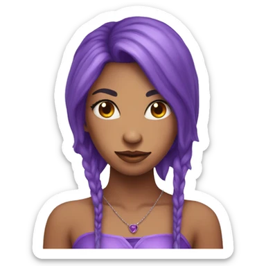 beautiful female with purple long hair hanging down with one demon horn peach skin sticker