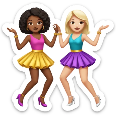 Best friends dancing at a party: one black girl one white girl sticker