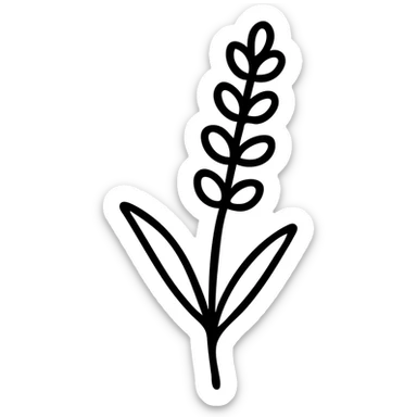 minimal lavender sprig icon, simple lines, clean design sticker