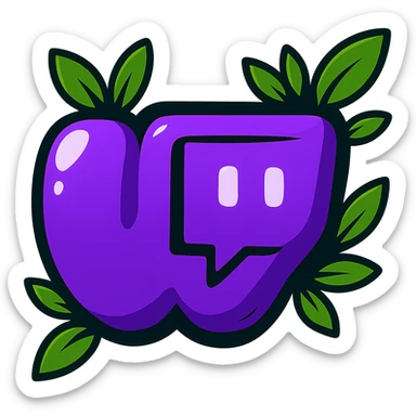 Chunky, soft, and glossy Twitch logo, cartoon style, bold outline, strong shadows, bright highlights, decorated with colorful leaves, no background. Extra attention to contours and shine, in the style of the reference image. sticker