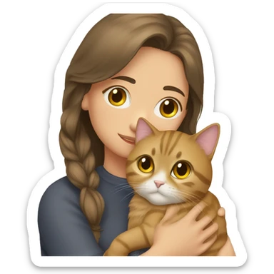 British cat golden with brunette girl hugging sticker