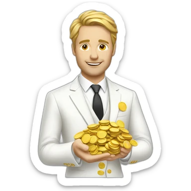 Posh-man-with-white-suit-holding-golden-coins sticker