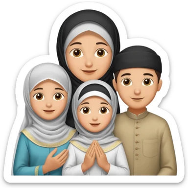 Lebaran. Keluarga terdiri dari Ayah dan ibu, 3 orang anak yang terdiri dari dua anak laki-laki dan seorang anak perempuan yang merupakan anak terkecil. Ibunya menggunakan cadar. sticker