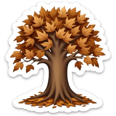 leafless tree with pile of leaves below preparing for winter sticker