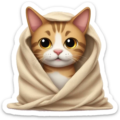 Cat wrapped in a blanket sticker