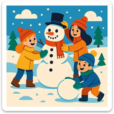 people making a snowman sticker