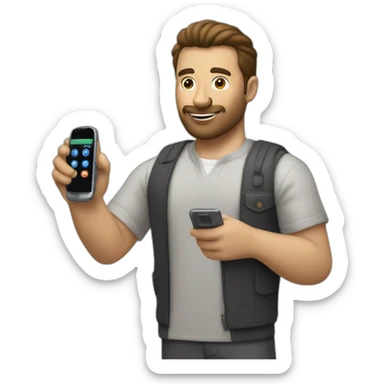 Hombre bien vestido con telefono motorola con numeros en la mano sticker