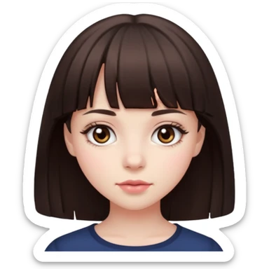 brunette girl with dark brown eyes, pale rosy skin and bangs sticker