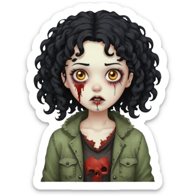 garota zumbi com cabelo cacheado preto sticker