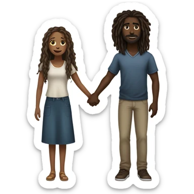 tall Darkskin man with dreads holding hands with a long curly haired brown girl  sticker