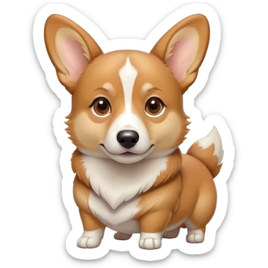 Cinematic Noble Fawn Corgi Portrait Emoji, Poised and regal, with a sturdy, compact build, a smooth fawn coat accented by crisp white markings, and low-set, perky ears, deep-set soulful brown eyes, Simplified yet sharp and sophisticated features, highly detailed, glowing with a soft, dignified glow, high shine, intelligent and loyal, stylized with an air of determination, focused and attentive, soft glowing outline, capturing the essence of a watchful and confident herder, so majestic it feels as though it could trot out of the screen with effortless authority! sticker