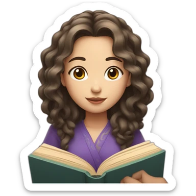 character girl with long, wavy hair and a book of Chinese  sticker