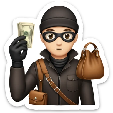 robber holding cash bag sticker