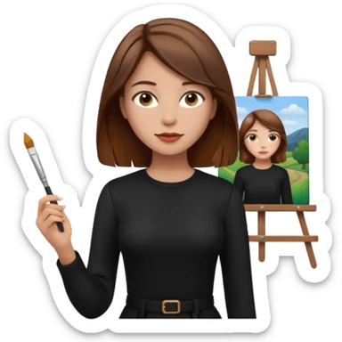femme brune cheveux mi long noir artiste peintre sticker
