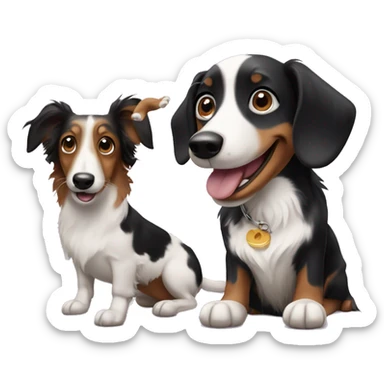 Daschund playing with border collie sticker