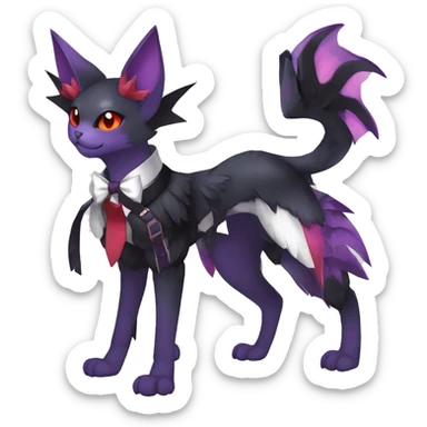  kawaii edgy black purple red ethereal fantasy beautiful elegant nargacuga-Noivern-cat-Fakemon collar harness bow tie and bracers full body sticker