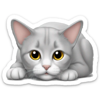 A cat, lop-eared, gray in color, lying down sticker