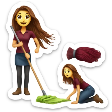 Beautiful burgundy long haired woman mopping the floor sticker