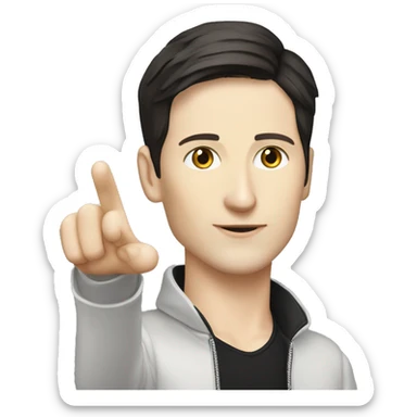 Pavel Durov stands and holds his hand extended to the side, as if he has something in his palm sticker