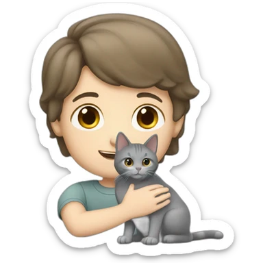 White brunette boy petting grey cat sticker