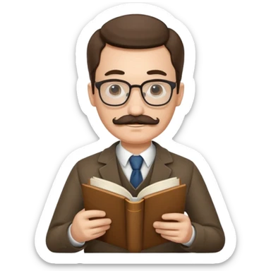 gentleman with moustache holds a book and reads it sticker