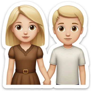 White girl with blonde hair and white boy with brown hair holding hands sticker