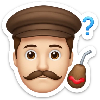 Crie um emoji de um menino de boné cabelo pro lado triste e bigode sticker